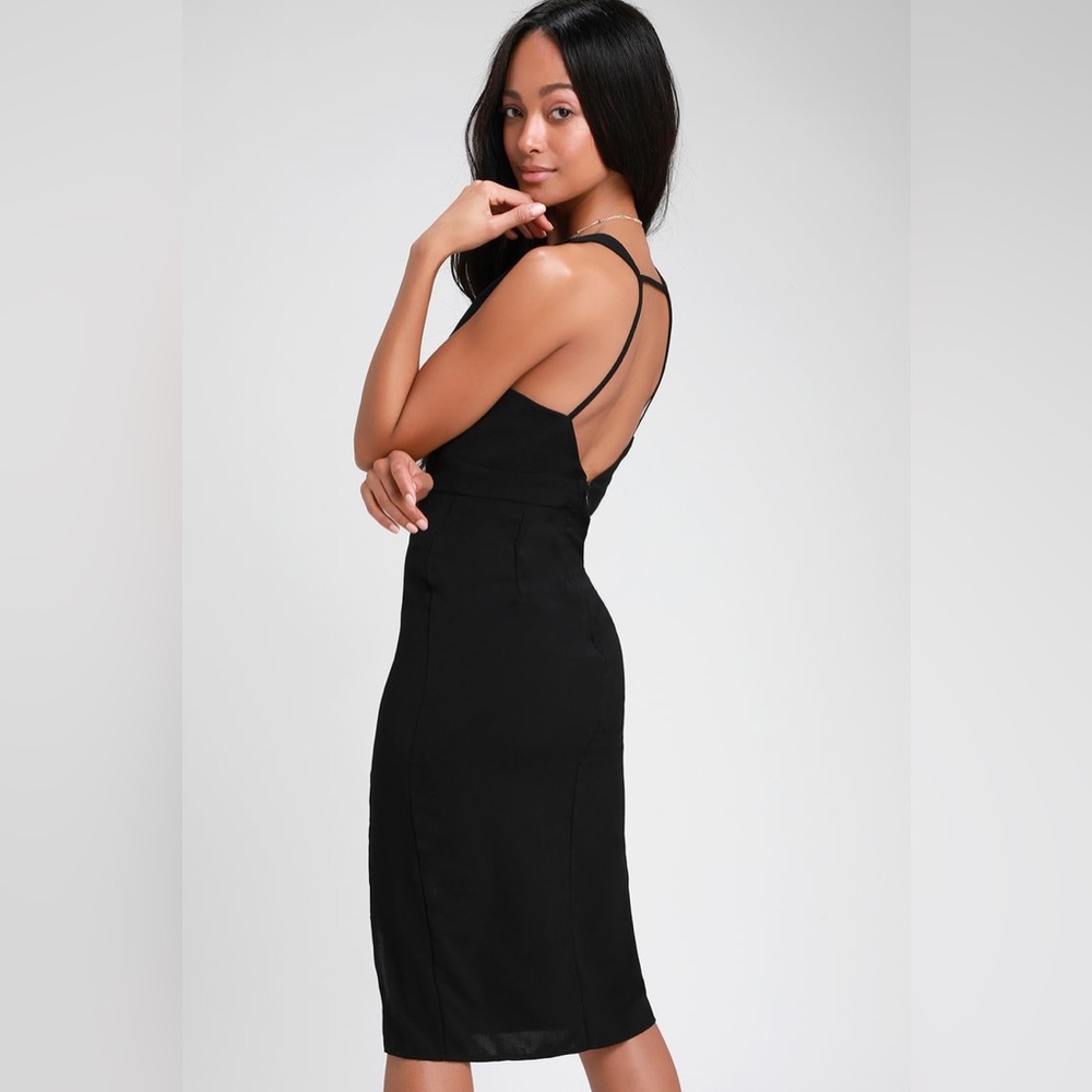 Lulus Idina Black Backless Bodycon Midi Dress, Large